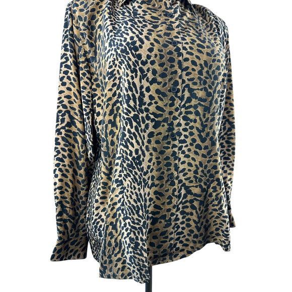 Vtg Silk Lore Beth Terrell Silk Cheetah Animal Print Button Blouse Plus Size 1X - Picture 6 of 10